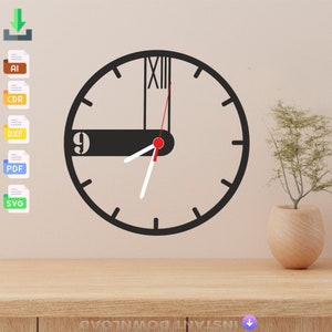 Minimalist Wall Clock SVG DXF: Laser Cut CNC Files (Digital Download)