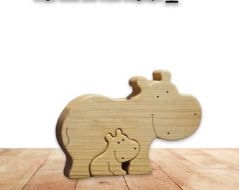 Hippo Mommy and Baby Wooden Toy: Laser Cut Files (SVG, DXF, CDR)