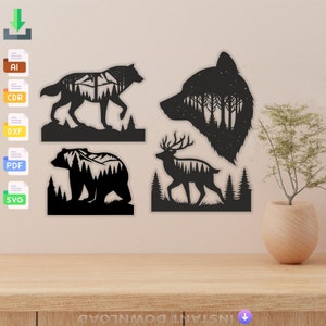Mountain Animals Bundle SVG, Wilderness svg, Outdoors svg, Bear svg, Moose svg, Wolf svg, Deer svg,  laser digital vector instant download