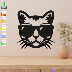 Cat Design laser cut svg dxf files wall sticker engraving decal silhouette template cnc cutting laser digital vector instant download