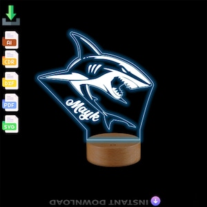 Personalized shark night light desk lamp 3D led light, Files DXF,CDR,Pdf,SVG for laser, cnc, vector files, vector cutting , Gift for kids