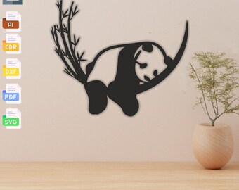 Sleeping Panda Bamboo Laser Cut File: Wall Art, Decal (Digital Download)