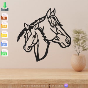 Zwei Pferde-Panel SVG: Laser geschnittene Wandkunst (digitaler Download)