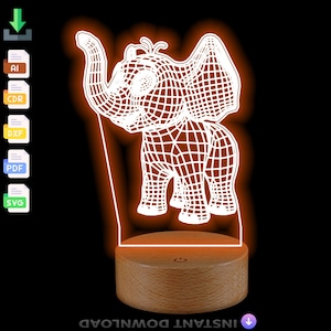 Baby Elephant 3D Lamp SVG: Laser Cut CNC Plan (Digital Download)