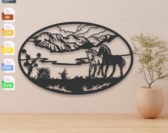 Mountain Horses Laser Cut Panel: Wall Art SVG DXF (Digital Download)