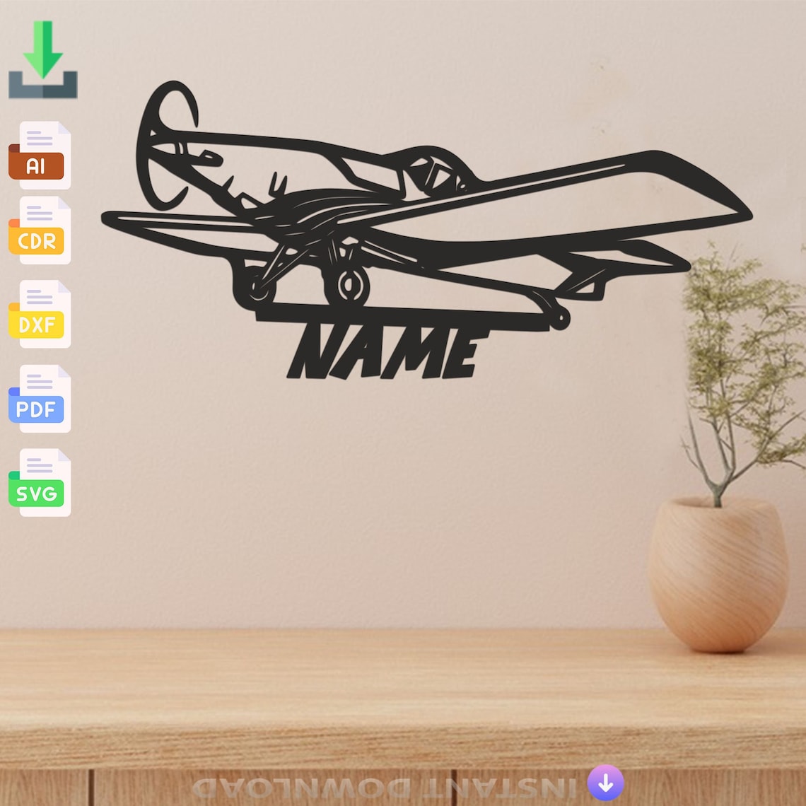 Plane Dxf File Personalized Airplane Laser Cut File: SVG DXF Vector Template (digital ...