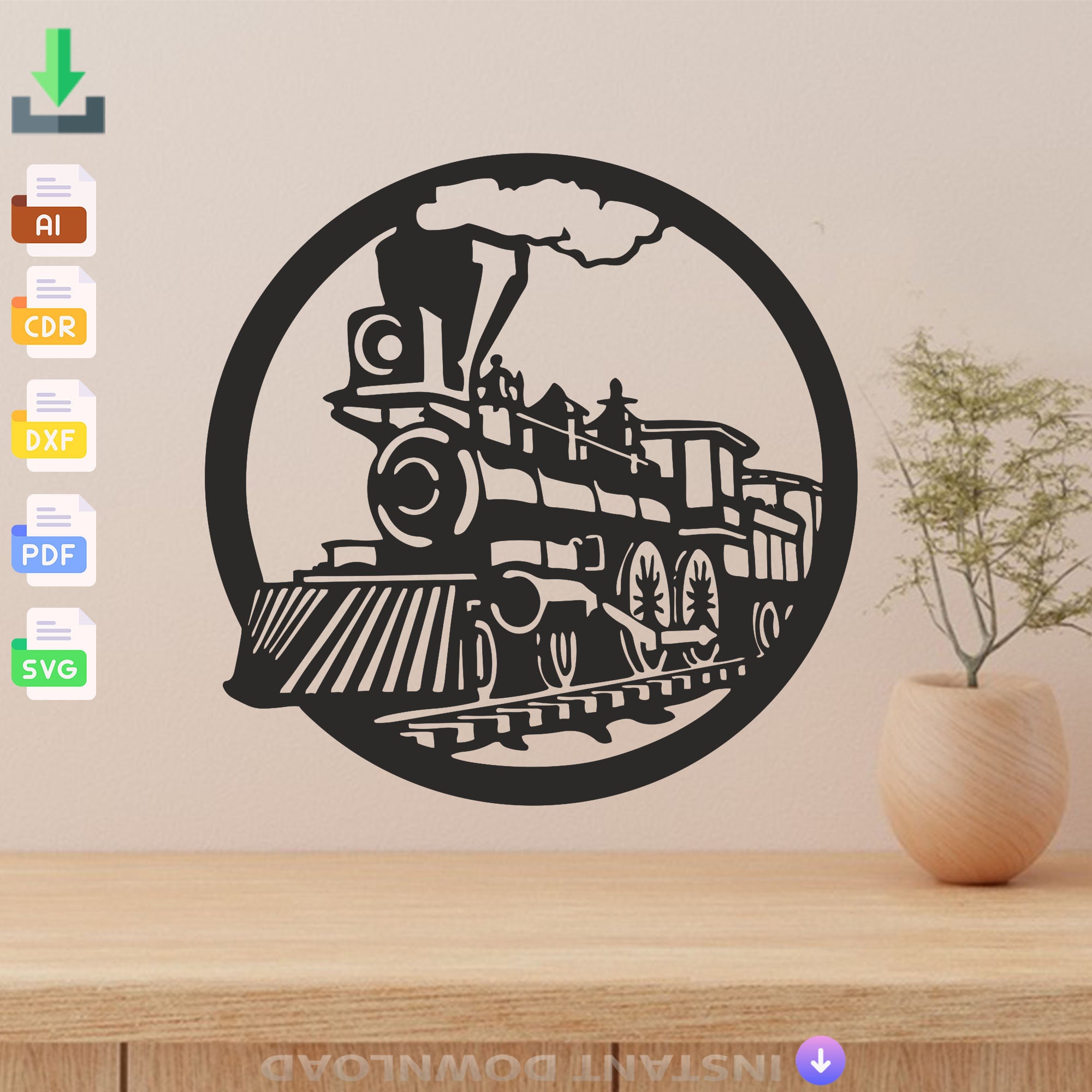 Train Decoration Couple on motorbike Laser Cut, Svg, Dxf, Glowforge CNC Cutting, Pdf , Dxf, Svg Ai Eps Digital Vector Files Instant Download