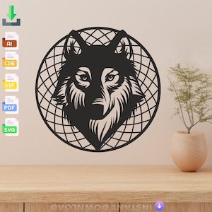 Wolf Design laser cut svg dxf files wall sticker engraving decal silhouette template cnc cutting laser digital vector instant download