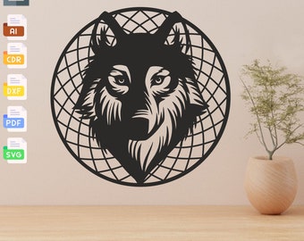 Wolf Design corte láser svg dxf archivos pared pegatina grabado calcomanía silueta plantilla cnc corte láser vector digital descarga instantánea