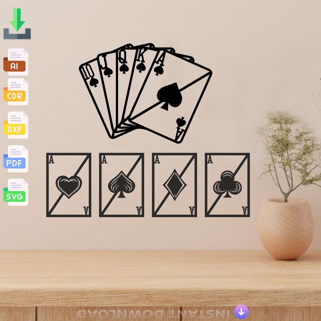 Playing Cards Design Laser Cut Svg Dxf Files Wall Sticker Engraving ...