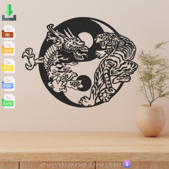 Yin Yang Tiger And Dragon Laser Cut Svg Dxf File Wall Sticker.
