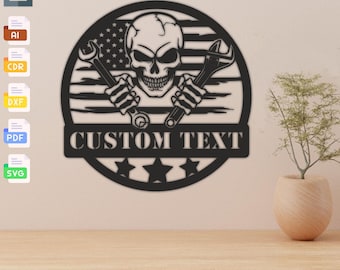 Benutzerdefinierte Schädel & Schraubenschlüssel SVG: Laser geschnitten CNC-Datei (Digital Download)