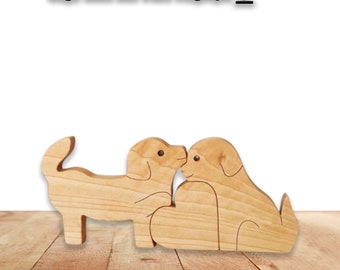 Rompecabezas de madera de familia de perros: Juguete Montessori cortado con láser (SVG, DXF, CDR)