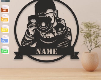 Archivo SVG DXF de monograma de fotografía de cámara personalizado (descarga digital)