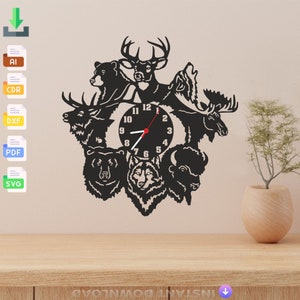 Animals Clock Svg File, Laser Cut, Svg, Dxf, Plan, CNC Cutting, CNC Router, Digital, Vector Files, Instant Download, Cdr, Pdf, Ai, Eps, Svg