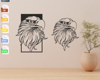 Archivos cortados con láser para decoración de pared con cabeza de águila (SVG, DXF, PDF)