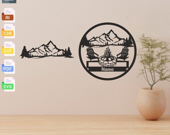 Personalized Mountain Campfire SVG: Laser Cut Vector File