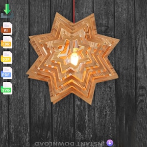 Lustre étoile en bois 8 mm, lampe étoile, applique murale, applique murale, Cdr Dxf Svg Ai Eps Pdf découpé au laser Glowforge téléchargement immédiat des fichiers vectoriels