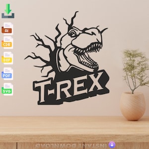 Wall Decoration Trex dinosaur panel Svg, Laser Cut, Svg, Dxf, Glowforge CNC Cutting, Pdf , Dxf, Svg,Eps Digital Vector File Instant Download