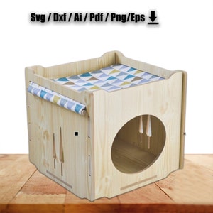 Wooden cat house 6 mm Laser Cut Files SVG, laser cut,files Instant download, cnc pattern, cnc cut, laser cut digital vector instant download