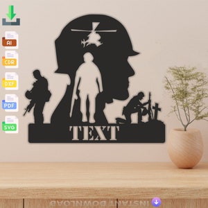 Personalized Army Soldiers Silhouette Name Svg laser cut svg dxf files wall sticker engravingl cut laser digital vector instant download