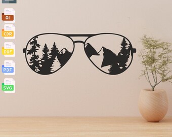 Diseño de gafas de sol Forest Mountain: Archivos cortados con láser (SVG, DXF, PDF)