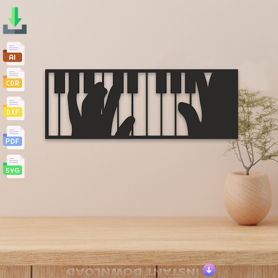 Piano Wall Art Decor Laser Cut Dxf Glowforge Svg xTool D1 CNC Router Cutting Vinyl Cut Sticker Metal Cut Silhouette Template Digital Files