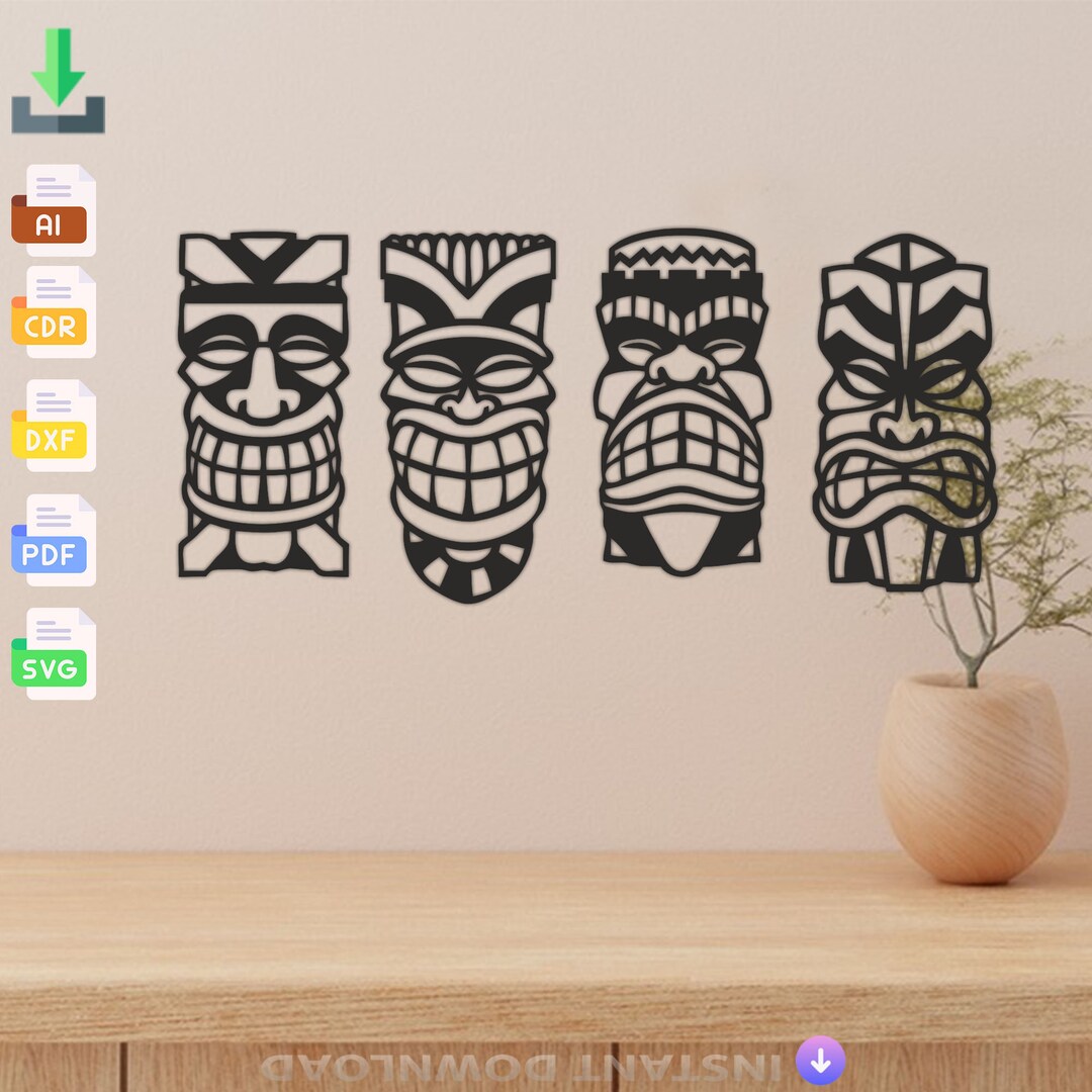 Tiki Mask Laser Cut Files: SVG DXF Vector Template (digital Download ...