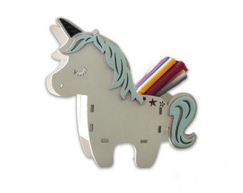 Porte-stylo licorne en bois, accessoires de bureau licorne, découpe laser 3 mm, Svg, Dxf, Plan, découpe CNC, routeur CNC, numérique, fichiers vectoriels téléchargement immédiat