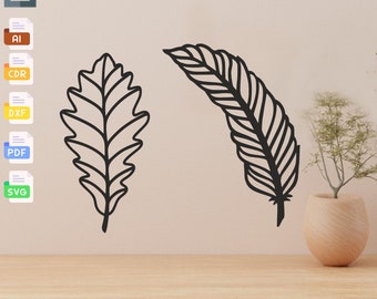 Feather & Leaf Silhouette Template: Laser Cut Vector Files (SVG, DXF, PDF)