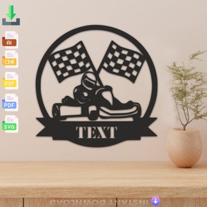 Custom racing go kart decoration design laser cut svg dxf files wall sticker engraving decal silhouette template cut digital vector download