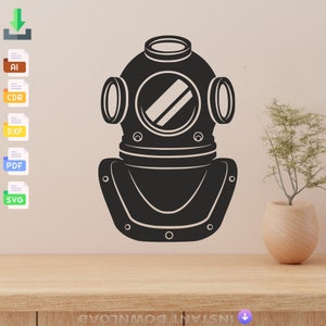 Diver Helmet SVG: Scuba Laser Cut File, Wall Decal Template (Digital Download)