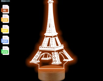 Eiffel Tower 3D Lamp SVG File: Laser Cut Glowforge Vector (Digital Download)