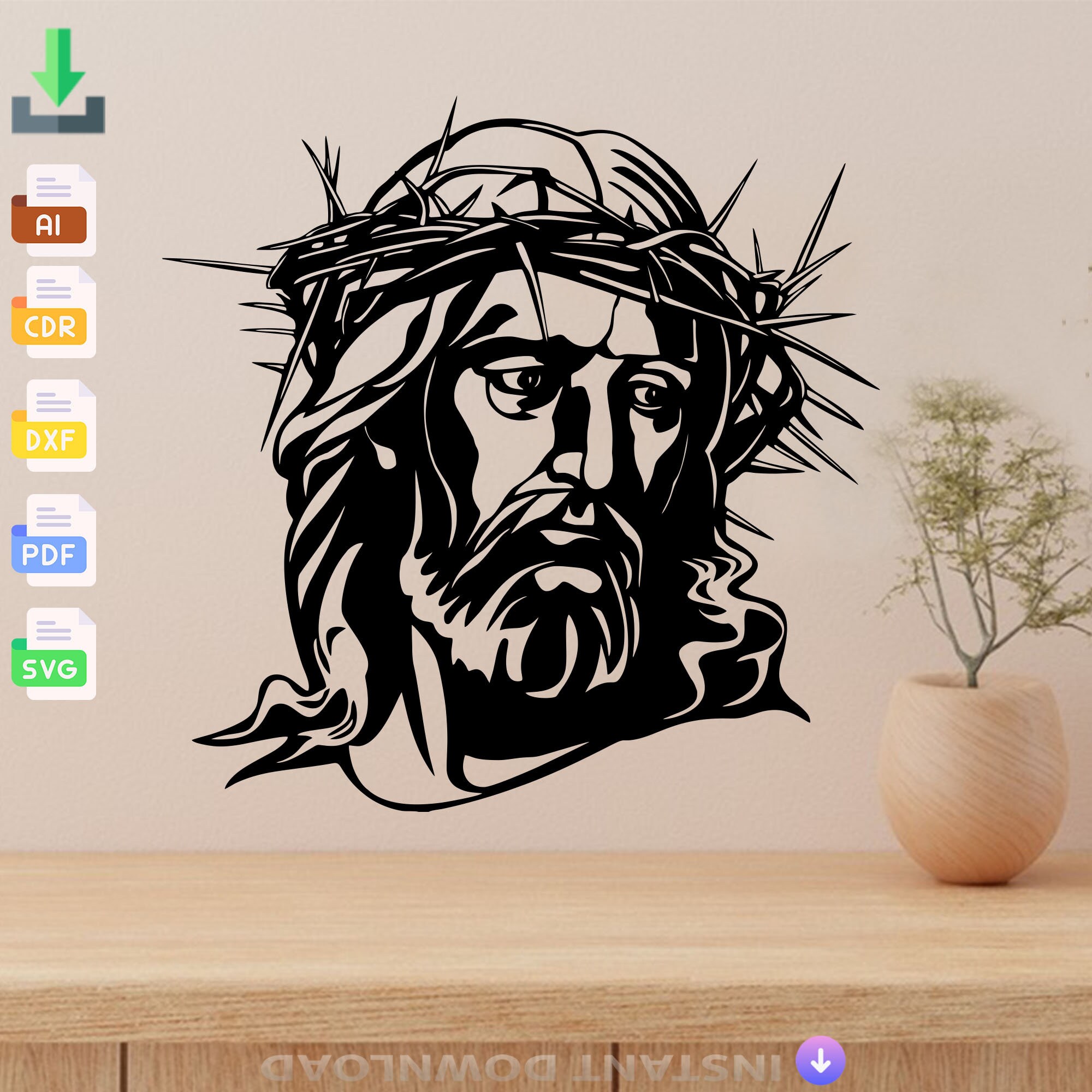 jesus christ decoration svg files laser cut svg dxf files wall sticker silhouette template cnc cutting laser digital vector instant download