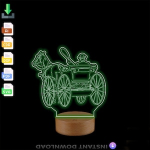 3D Horse Cart Acrylic Led Lamp Svg, 3D led light, Pliki DXF, CDR, 3D Night Light Unicorn 3D Illusion lamp,Unicorn Svg,pliki wektorowe dla CNC