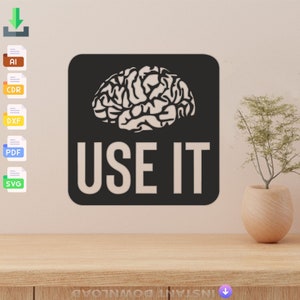 Brain Use It レーザーカット svg dxf ファイル ウォールステッカー 彫刻 デカール シルエット テンプレート CNC 切断 レーザー デジタル ベクトル インスタント ダウンロード