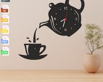Teapot Clock SVG: Kitchen Wall Decor Laser Cut Files (Digital Download)