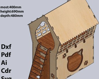 Holz Katzenhaus Laser Cut Dateien, SVG, Laserschnitt, Sofortiger Download Dateien, CNC-Muster, CNC-Schnitt, Laserschnitt digitaler Vektor-Sofortdownload