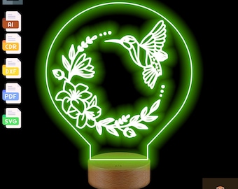 Kolibri 3D Nachtlicht SVG: Geschichtete Papierschnitt Vorlage (Digitaler Download)