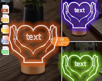 Heart 3D LED Lamp SVG: Laser Cut Glowforge Files (Digital Download)