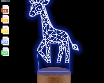 Lámpara LED 3D de jirafa: Archivos cortados con láser (descarga digital)