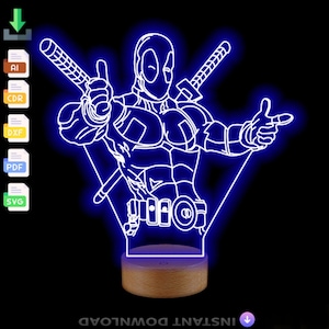 Deadpool 3D-illusion LED-lampa SVG-fil: Laserskuren Glowforge (digital nedladdning)