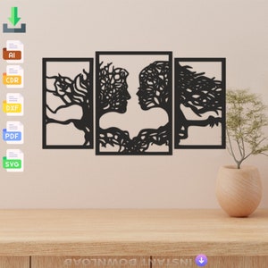 Trees Human Faces Laser Cut Design: Wall Art SVG DXF (Digital Download)