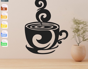 Coffee Cup Silhouette Wall Decor: Laser Cut Vector Files (Digital Download)