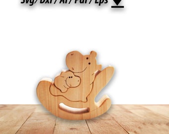 Rompecabezas de hipopótamo de madera: Archivos cortados con láser, juguete Montessori (SVG, DXF, CDR)
