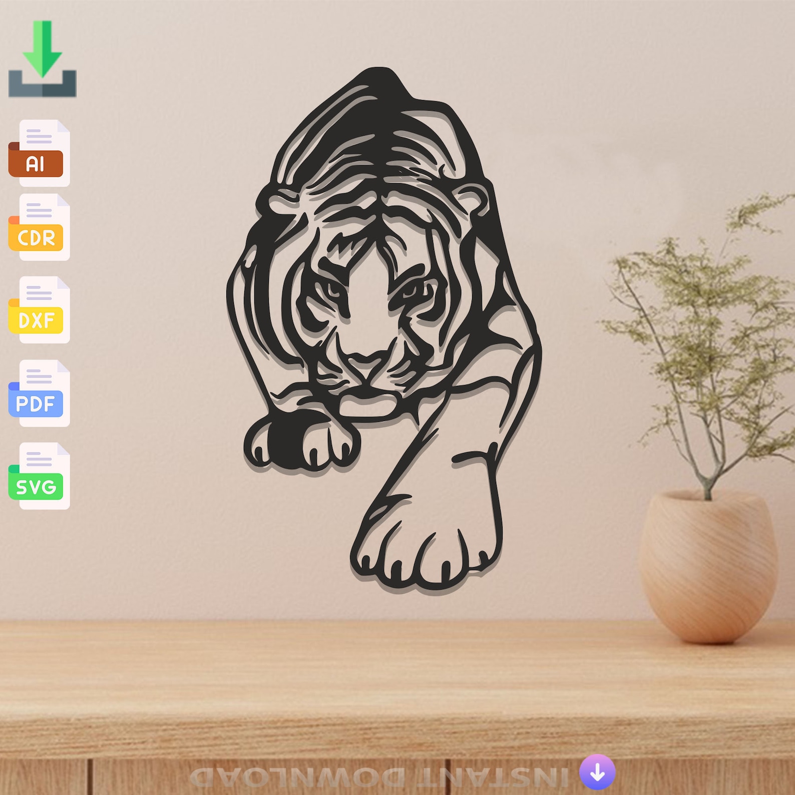 Tiger Metal Wall Art Svg Laser Cut Svg Dxf File Wall Sticker Etsy
