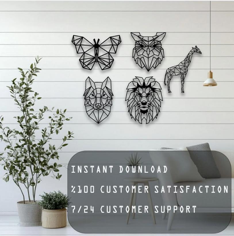 Geometric Safari Animals SVG: Laser Cut Wall Art, CNC Template