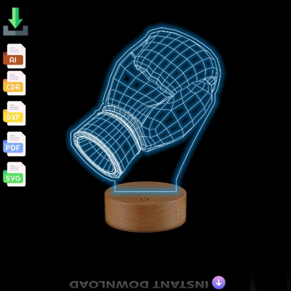 3D Acrylic illusion led lamp Boxing glove Night Led Lamp Laser Cut Engraving Dxf Glowforge Svg File Digital Vector Files Instant Download