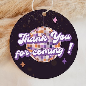 Disco Ball Geburtstagsfeier rund Favor Tag bearbeitbar, Disco Dankeschön Tag, 70er Party, Geschenkanhänger, Quadrat, Groovy Funky, Download, printable