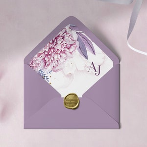 Lavender Envelope Liner Wedding, Purple Pink Wedding Envelope Liner, A6 and A7 Euro Flap, Instant download, Editable, Amelia